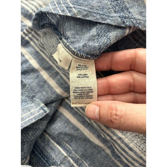 Soft Surroundings Linen Blend Striped Collared Blouse Womens Size XL Blue White - Picture 5 of 8
